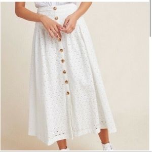 Anthropologie Maeve Vanderbilt Eyelet Skirt White size 8